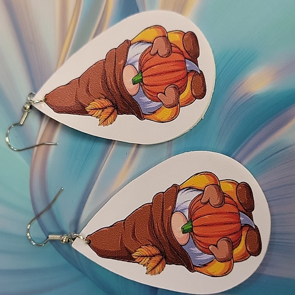 Fall Thanksgiving Autumn Gnome Tear Drop Earrings Gnome